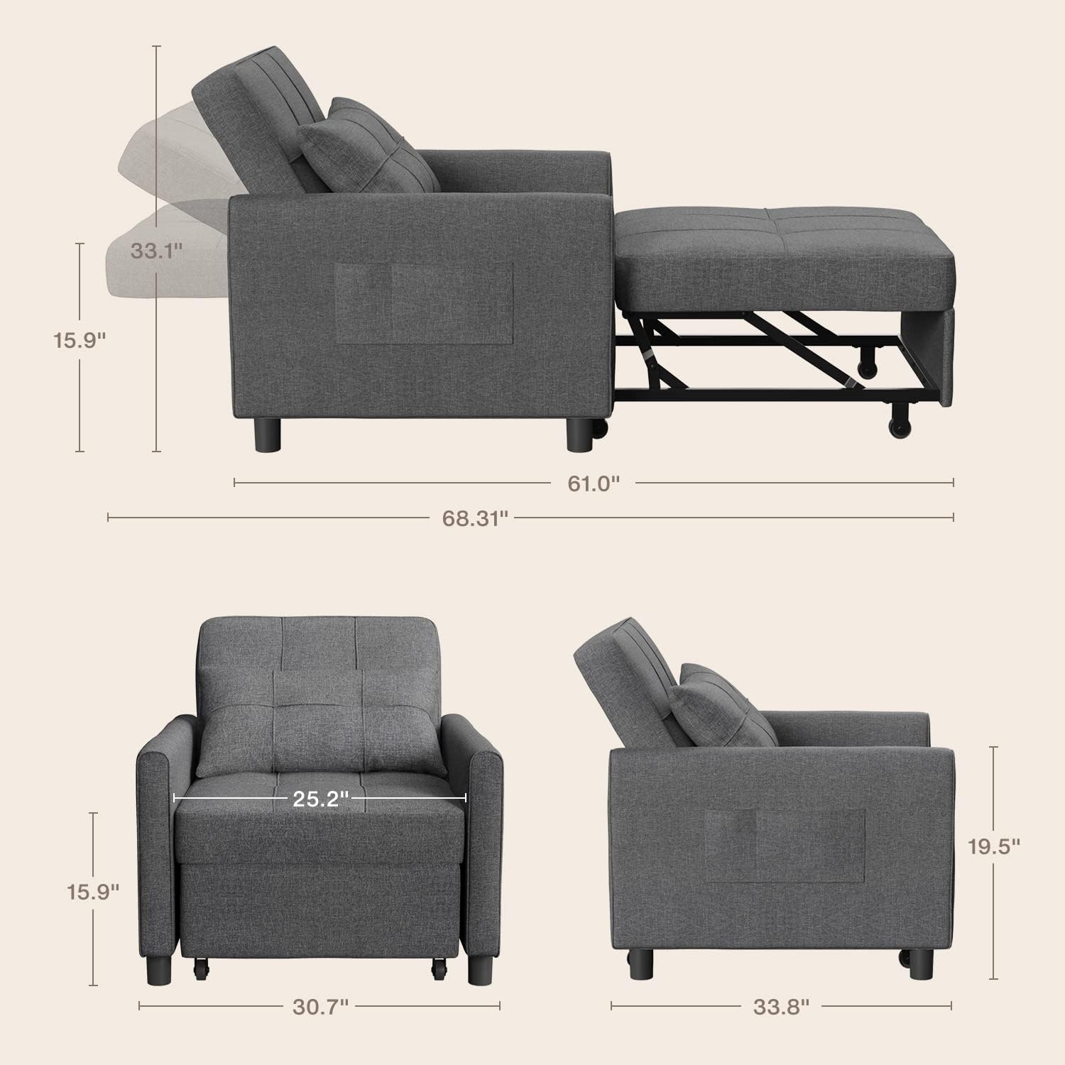 Sofá-Cama Versátil Brooke™ – Design Inteligente e Conforto 2 em 1