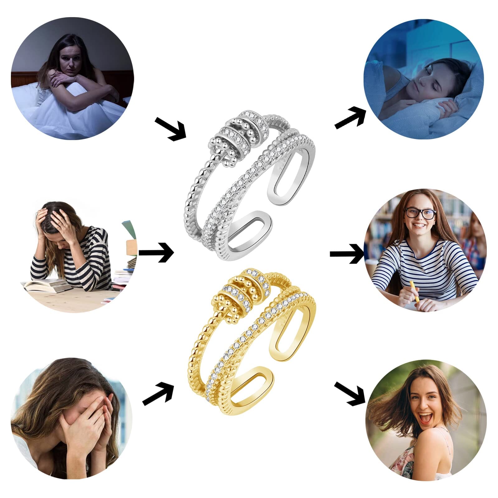 Anel Anti Ansiedade - Presente Para Filha Banhado a Ouro 18k