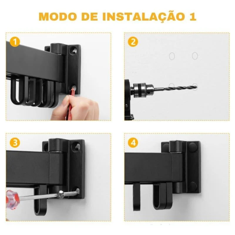 Varal Retrátil de Alumínio para Parede Suporta até 25kg