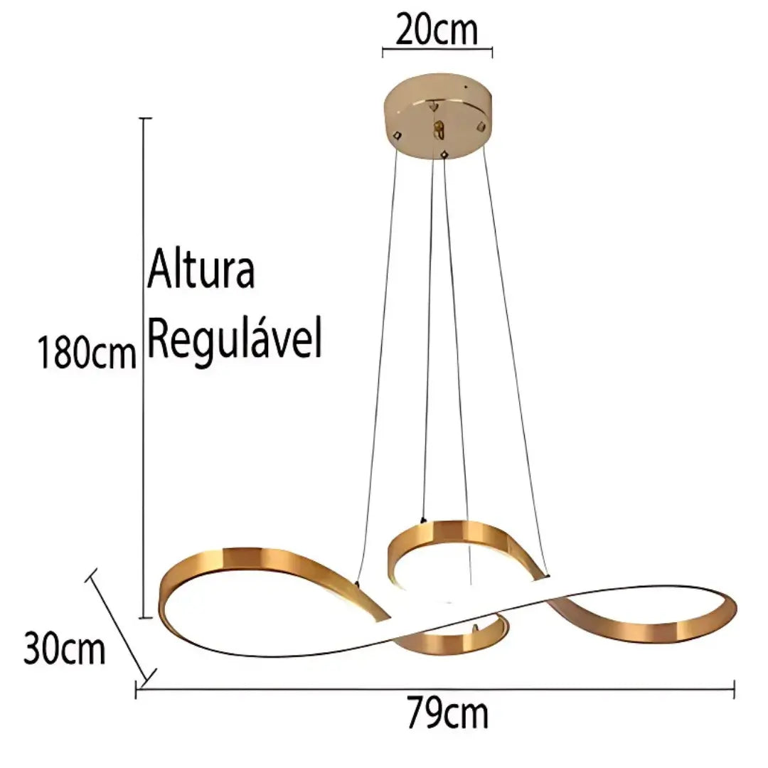 Lustre Pendente Dourado InfinityLux em LED