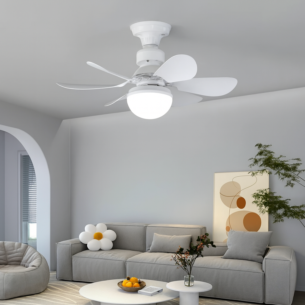 Ventilador de Teto Moderno 6 Pás com Luz LED Silencioso e Controle Remoto – Design Elegante para Quartos e Salas