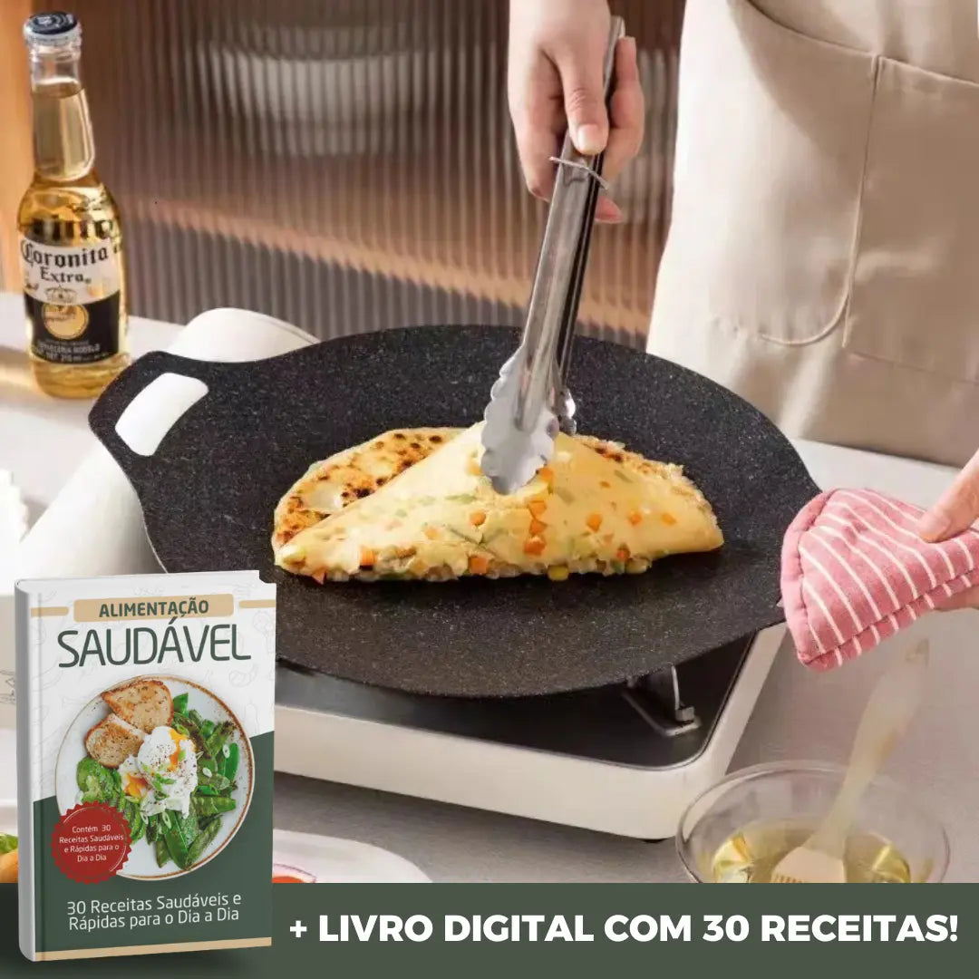 CookFlex™ – Frigideira de Pedra Vulcânica Antiaderente + Livro Digital com 30 Receitas Saudáveis e Rápidas para o Dia a Dia!