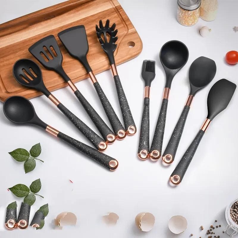 Kit Utensílios de Cozinha Silicone 10 Peças Com Organizador Rosé Elegance Home