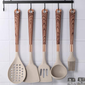 Kit Utensílios de Cozinha Silicone 10 Peças Com Organizador Rosé Elegance Home