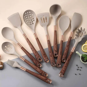 Kit Utensílios de Cozinha Silicone 10 Peças Com Organizador Rosé Elegance Home