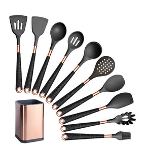 Kit Utensílios de Cozinha Silicone 10 Peças Com Organizador Rosé Elegance Home
