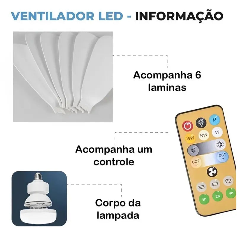 Ventilador de Teto Moderno 6 Pás com Luz LED Silencioso e Controle Remoto – Design Elegante para Quartos e Salas